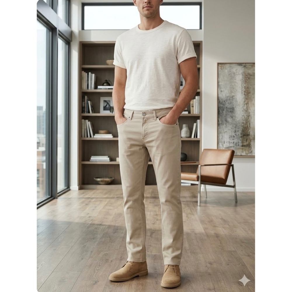 7 For All Mankind Slimmy Luxe Performance Plus Pants Beige Khaki Slim Fit Mens